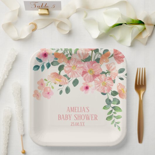 ベビーの開花フローラbohoシックな女の子の赤ちゃんシャワー ペーパープレート (ウェディング)
