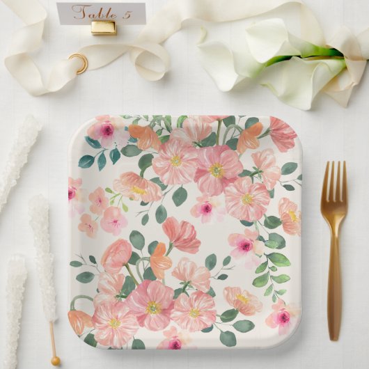 ベビーの開花フローラbohoシックな女の子の赤ちゃんシャワー ペーパープレート (ウェディング)