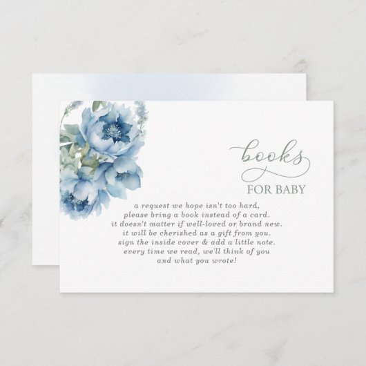 ベビーの開花ブルーボーイベビーシャワーブックリクエスト エンクロージャーカード (正面/裏面)
