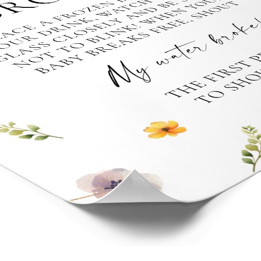 ベビーの開花ベイビーシャワー私の水が壊れたゲーム ポスター (角)