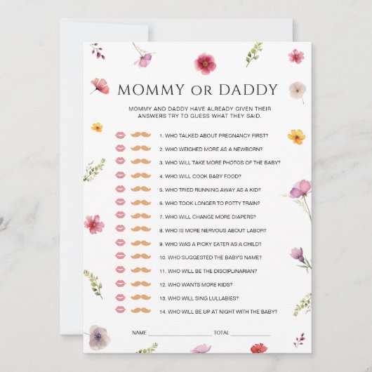 ベビーの開花ベビーシャワーママまたはパパのゲームカード 招待状 (正面)