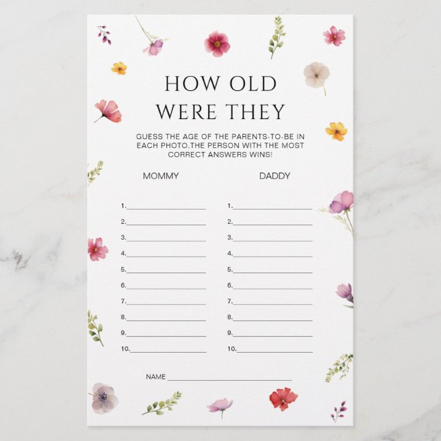 ベビーの開花ベビーシャワー推定年齢ゲーム (正面)