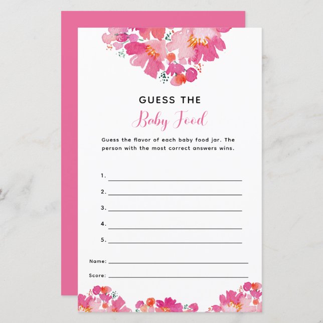 ベビーの開花ベビーシャワー推測ベビー食品ゲーム (正面/裏面)