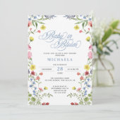 ベビーの開花ベビーシャワー水色フローラ 招待状 (スタンド正面)