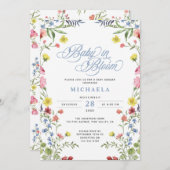 ベビーの開花ベビーシャワー水色フローラ 招待状 (正面/裏面)