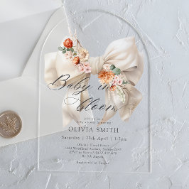 ベビーの開花ホワイトボウフローラモダンベビーシャワー アクリル招待状