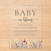 ベビーの開花ボホワイルドフラワーベビーシャワー アクリル招待状 (正面)