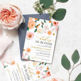 ベビーの開花ポピー花ツインツインベイビーシャワー 招待状