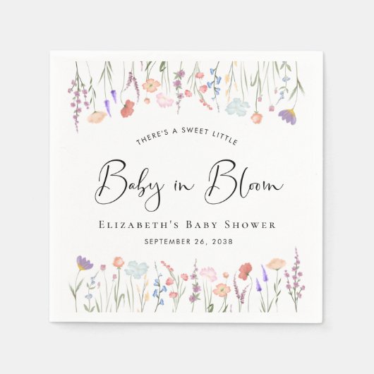 ベビーの開花ワイルドフラワーの水の色ベビーシャワー スタンダードカクテルナプキン (正面)