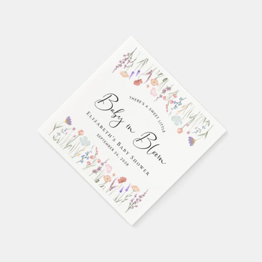 ベビーの開花ワイルドフラワーの水の色ベビーシャワー スタンダードカクテルナプキン (角)