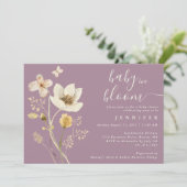 ベビーの開花ワイルドフラワーほこりっぽい紫の赤ちゃんシャワー 招待状 (スタンド正面)