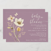 ベビーの開花ワイルドフラワーほこりっぽい紫の赤ちゃんシャワー 招待状 (正面/裏面)