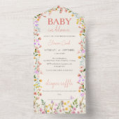 ベビーの開花ワイルドフラワーカラフル赤ちゃんシャワー オールインワン招待状 (内側)