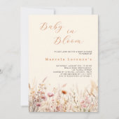 ベビーの開花ワイルドフラワークリームベージュシャワー 招待状 (正面)