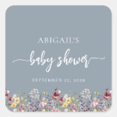 ベビーの開花ワイルドフラワーズダスティブルーベビーシャワー スクエアシール (正面)