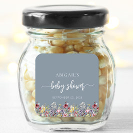 ベビーの開花ワイルドフラワーズダスティブルーベビーシャワー スクエアシール