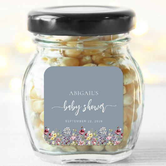 ベビーの開花ワイルドフラワーズダスティブルーベビーシャワー スクエアシール