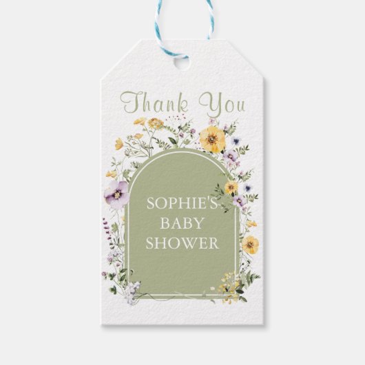 ベビーの開花ワイルドフラワーセージ緑の赤ちゃんシャワー ギフトタグ (正面)