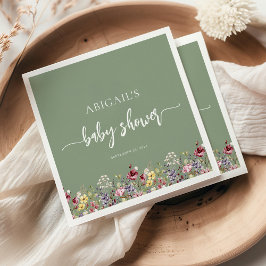 ベビーの開花ワイルドフラワーセージ緑の赤ちゃんシャワー スタンダードカクテルナプキン