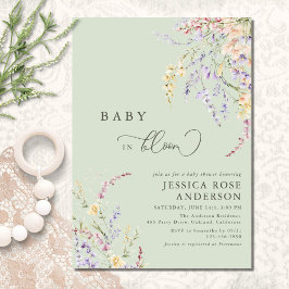 ベビーの開花ワイルドフラワーセージ緑の赤ちゃんシャワー 招待状