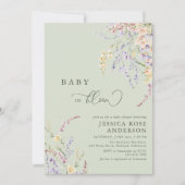 ベビーの開花ワイルドフラワーセージ緑の赤ちゃんシャワー 招待状 (正面)