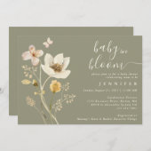ベビーの開花ワイルドフラワーセージ赤ちゃんシャワー 招待状 (正面/裏面)