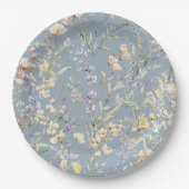 ベビーの開花ワイルドフラワーダスティブルーベビーシャワー ペーパープレート (正面)