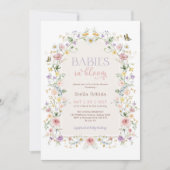 ベビーの開花ワイルドフラワーツインベビーシャワー 招待状 (正面)