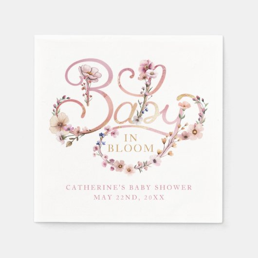 ベビーの開花ワイルドフラワーナプキンズ – ダスティピンクウェート スタンダードカクテルナプキン (正面)