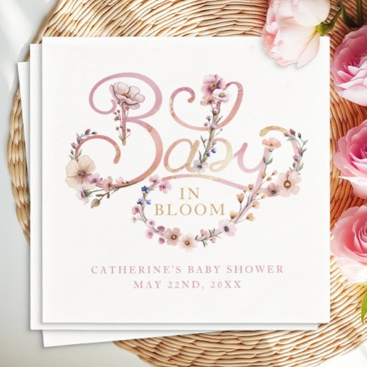 ベビーの開花ワイルドフラワーナプキンズ – ダスティピンクウェート スタンダードカクテルナプキン