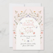 ベビーの開花ワイルドフラワーピンクの女の子の赤ちゃんシャワー サンキューカード (正面)