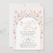 ベビーの開花ワイルドフラワーピンクの女の子の赤ちゃんシャワー 招待状 (正面)