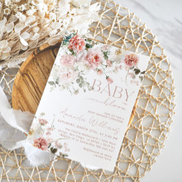 ベビーの開花ワイルドフラワーピンクの女の子の赤ちゃんシャワー 招待状