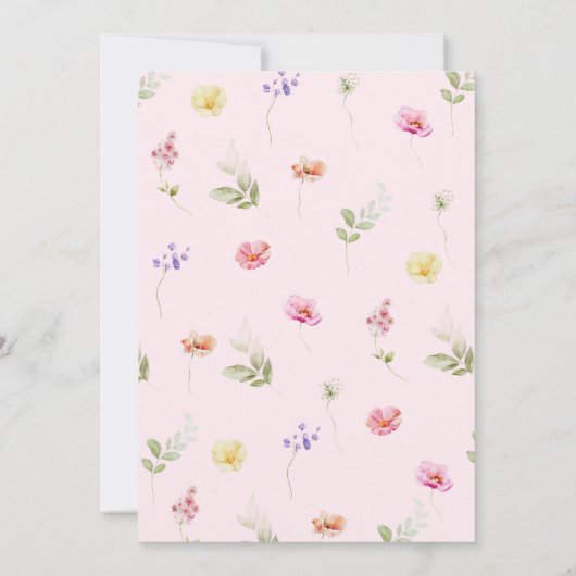 ベビーの開花ワイルドフラワーピンクボウベイビーシャワー 招待状 (裏面)