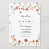 ベビーの開花ワイルドフラワーフローラベビーシャワー 招待状 (正面/裏面)