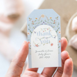 ベビーの開花ワイルドフラワーブルーボーイベビーシャワー ギフトタグ