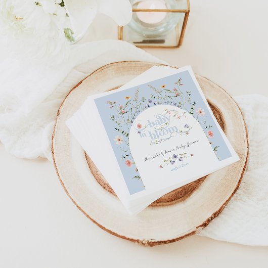 ベビーの開花ワイルドフラワーブルーボーイベビーシャワー スタンダードカクテルナプキン