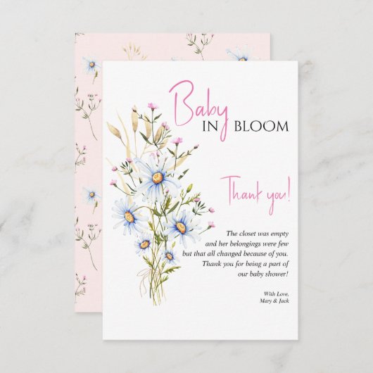 ベビーの開花ワイルドフラワーベイビーシャワーありがとう サンキューカード (正面/裏面)