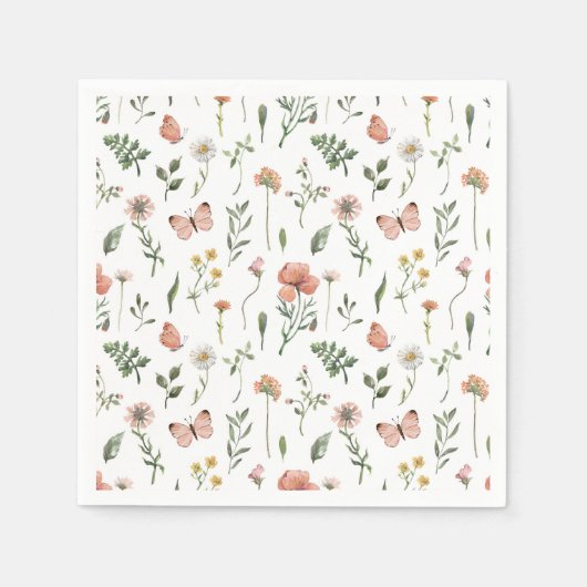 ベビーの開花ワイルドフラワーベイビーシャワー スタンダードカクテルナプキン (正面)