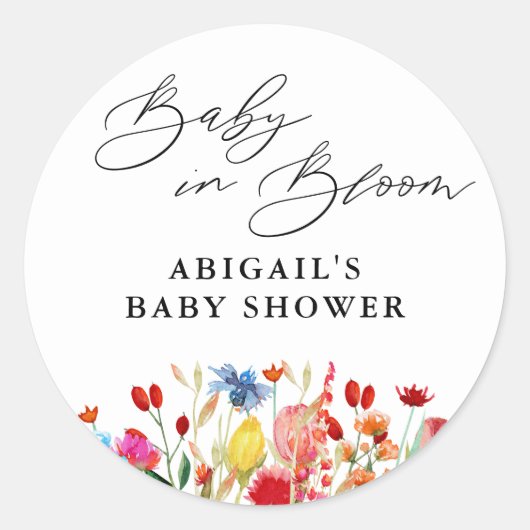 ベビーの開花ワイルドフラワーベビーシャワーの好意 ラウンドシール (正面)