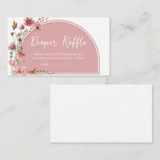 ベビーの開花ワイルドフラワーベビーシャワーオムツラッフル エンクロージャーカード (正面/裏面)