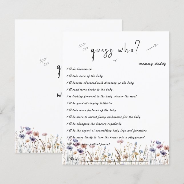 ベビーの開花ワイルドフラワーベビーシャワーゲームフライヤー (正面/裏面)