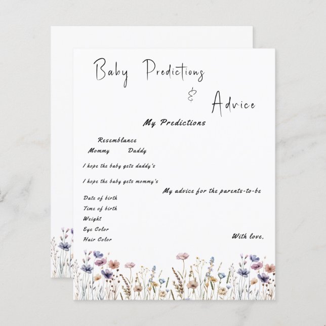 ベビーの開花ワイルドフラワーベビーシャワーゲームフライヤー (正面/裏面)