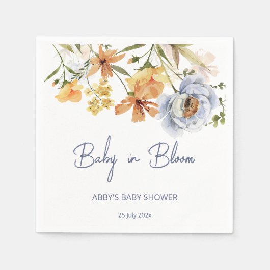 ベビーの開花ワイルドフラワーベビーシャワー印刷 スタンダードカクテルナプキン (正面)