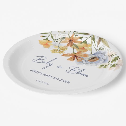 ベビーの開花ワイルドフラワーベビーシャワー印刷 ペーパープレート (アングル)