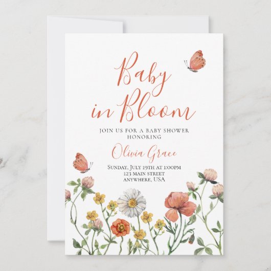 ベビーの開花ワイルドフラワーベビーシャワー招待状 招待状 (正面)