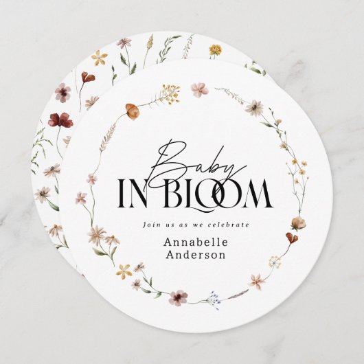 ベビーの開花ワイルドフラワーベビーシャワー招待 招待状 (正面/裏面)