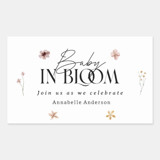 ベビーの開花ワイルドフラワーベビーシャワー招待 長方形シール (正面)