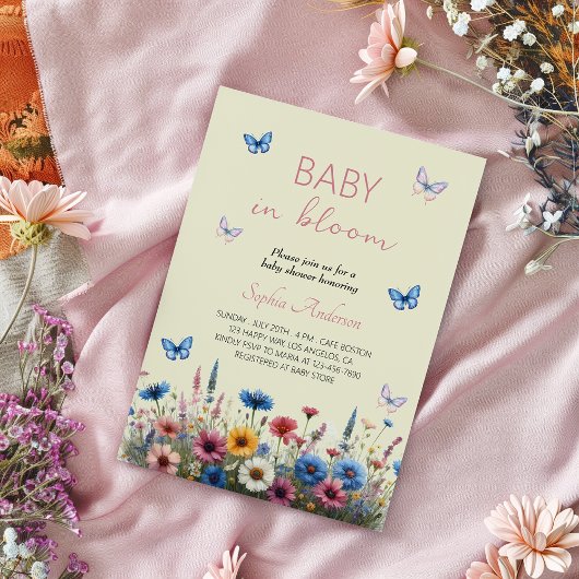 ベビーの開花ワイルドフラワーベビーシャワー – エレガント 招待状