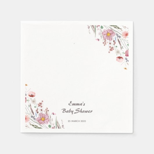 ベビーの開花ワイルドフラワーベビーシャワー スタンダードカクテルナプキン (正面)